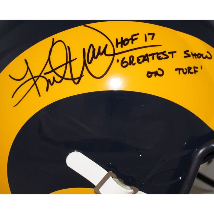 Kurt Warner Signed Los Angeles Rams Spd Authentic Helmet w/ 2 insc BAS 40055