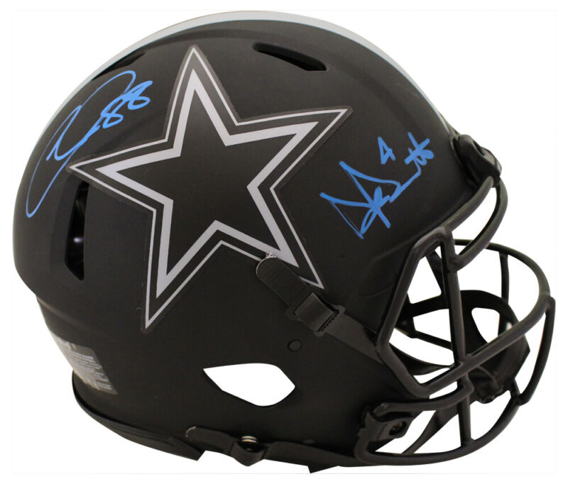 Dak Prescott & Ceedee Lamb Signed Cowboys Authentic Eclipse Helmet BAS 37792