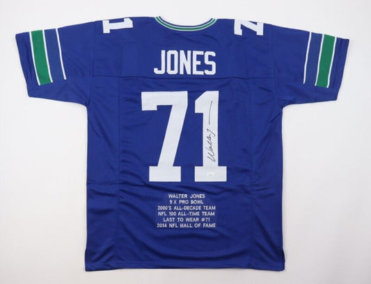 WALTER JONES SIGNED AUTOGRAPHED SEATTLE SEAHAWKS CUSTOM STAT JERSEY JSA COA