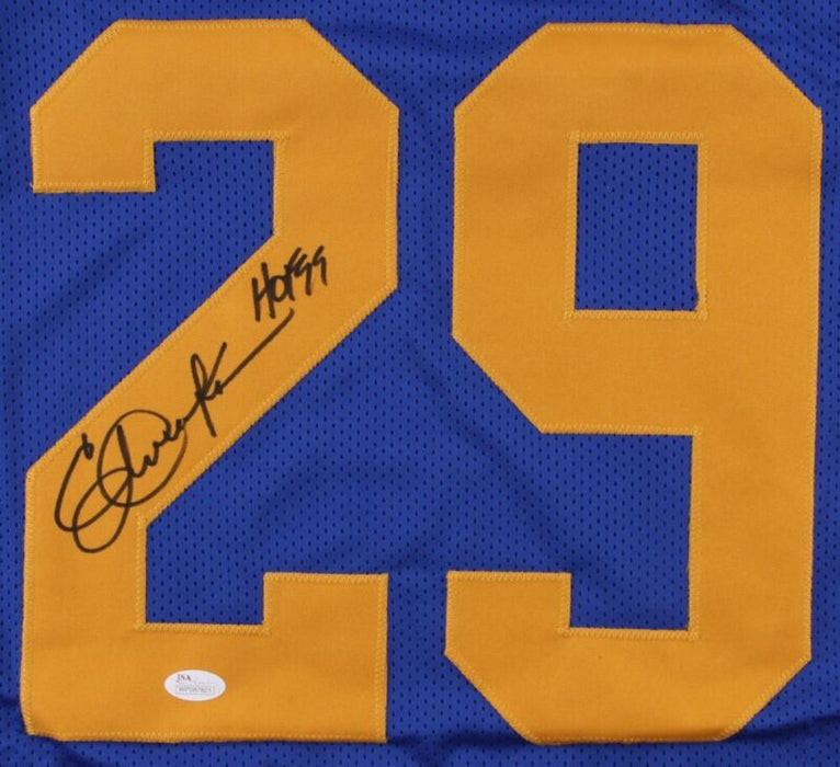 ERIC DICKERSON SIGNED AUTOGRAPHED LOS ANGELES RAMS CUSTOM STAT JERSEY JSA COA