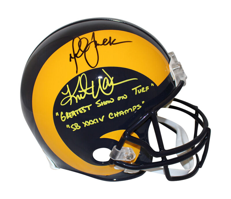 Kurt Warner & Marshall Faulk Signed Rams Authentic 81-99 Helmet BAS 36339