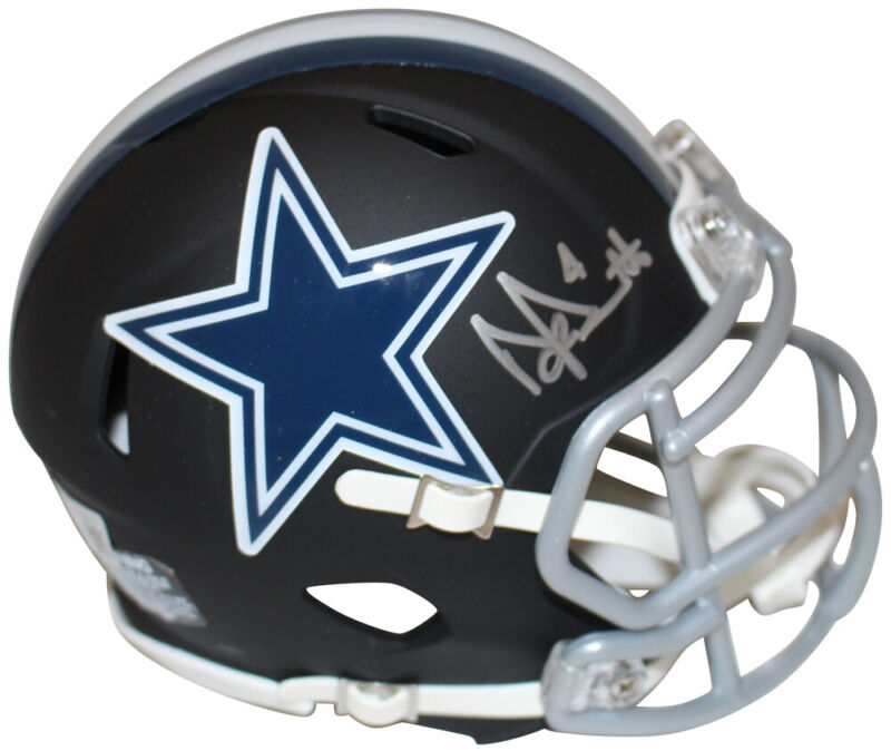 Dak Prescott Autographed Dallas Cowboys Flat Black Mini Helmet Beckett 37337