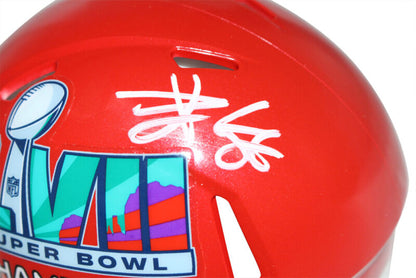 Tavis Kelce Autographed Kansas City Chiefs SB 57 Champs Mini BAS 40367