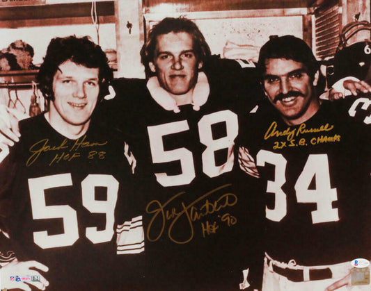 Jack Lambert, Jack Ham, Andy Russell Pittsburgh Steelers Signed 16x20 B&W Photo with 3 Insc (BAS COA)