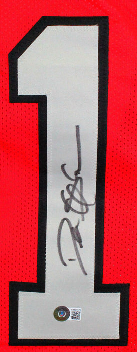 Deion Sanders Autographed Red W/ Black Pro Style Stat Jersey (BAS COA)