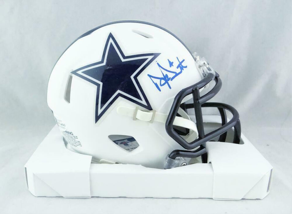 Dak Prescott Signed Dallas Cowboys Flat White Mini Helmet - (BAS COA)