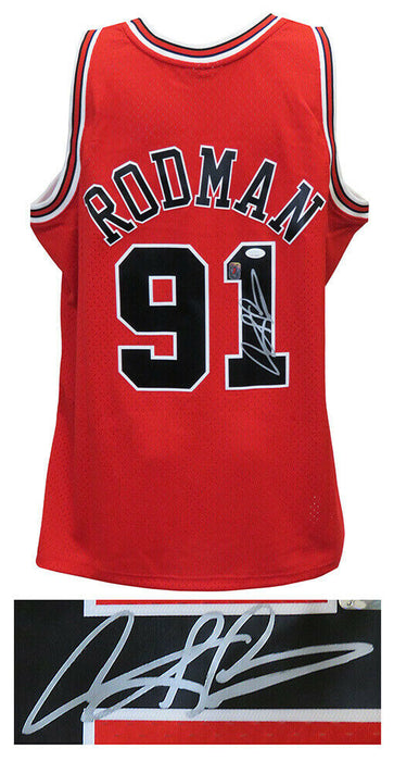 Dennis Rodman Chicago Bulls Signed Red M&N NBA Swingman Basketball Jersey (JSA COA)