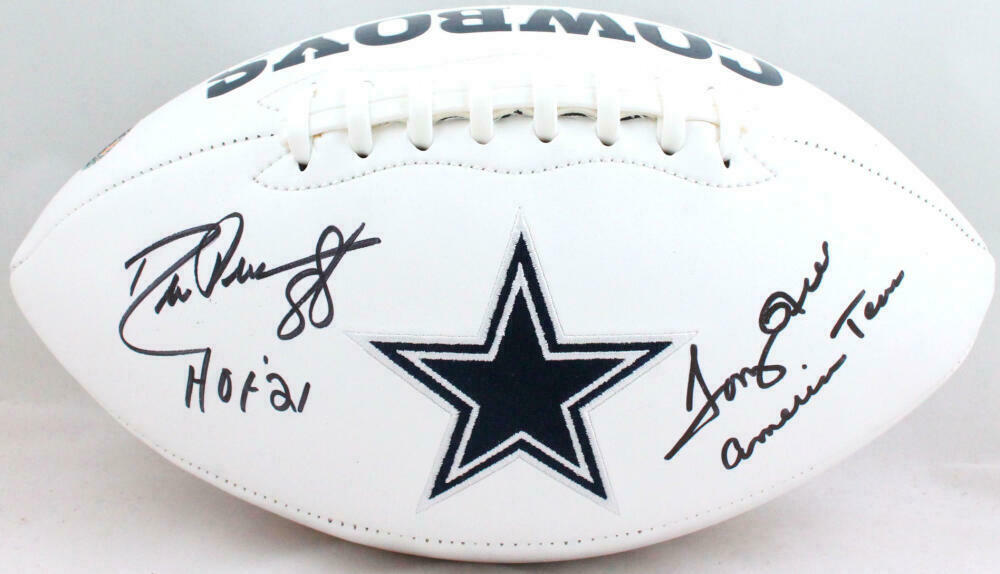 Drew Pearson Tony Hill Signed Dallas Cowboys Logo Football w/2 Insc- (BAS COA)
