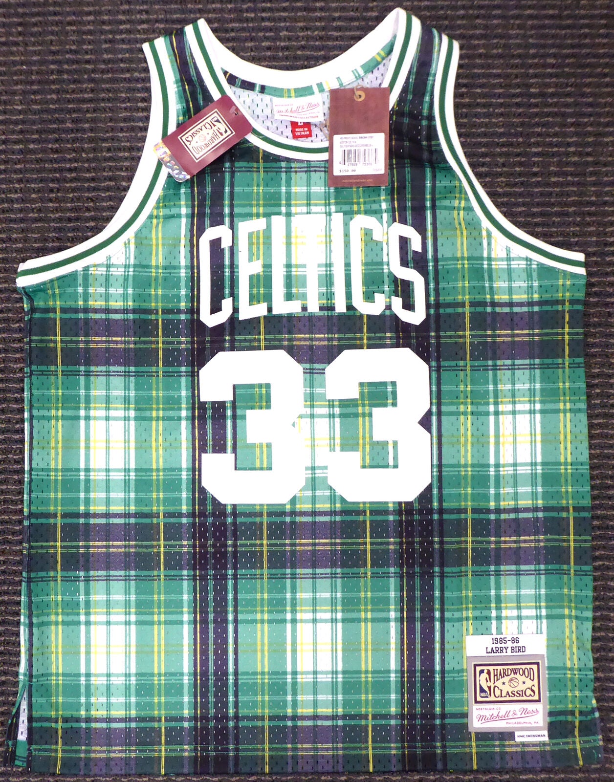 LARRY BIRD BOSTON CELTICS SIGNED GREEN M&N PRIVATE SCHOOL JERSEY L (BAS COA)