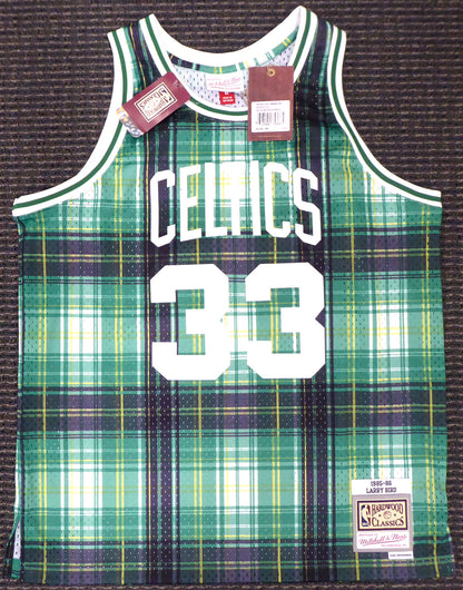 LARRY BIRD BOSTON CELTICS SIGNED GREEN M&N PRIVATE SCHOOL JERSEY L (BAS COA)