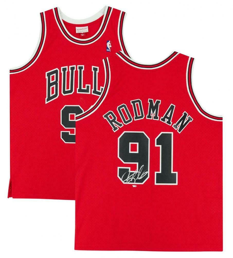 DENNIS RODMAN Chicago Bulls Signed Red Mitchell & Ness Jersey (FAN COA)