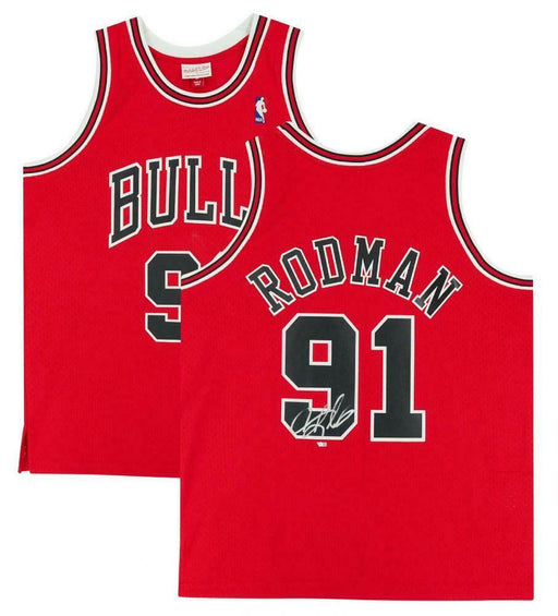 Dennis Rodman Signed Chicago Bulls Black PinStripe M&N Swingman Jersey  Beckett