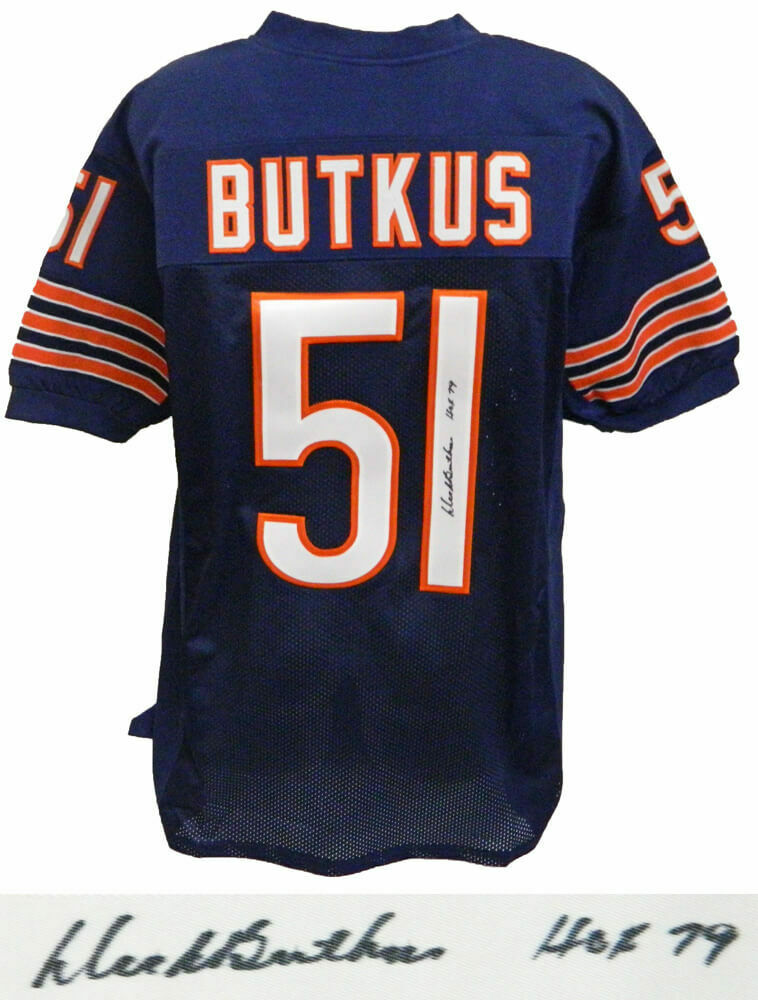 Dick Butkus Chicago Bears Signed Navy Football Jersey w/HOF 79 (SS COA)