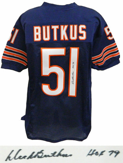 Dick Butkus Chicago Bears Signed Navy Football Jersey w/HOF 79 (SS COA)