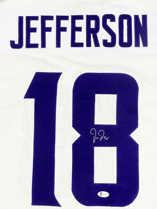 JUSTIN JEFFERSON MINNESOTA VIKINGS SIGNED CUSTOM STITCHED WHITE JERSEY JSA  COA