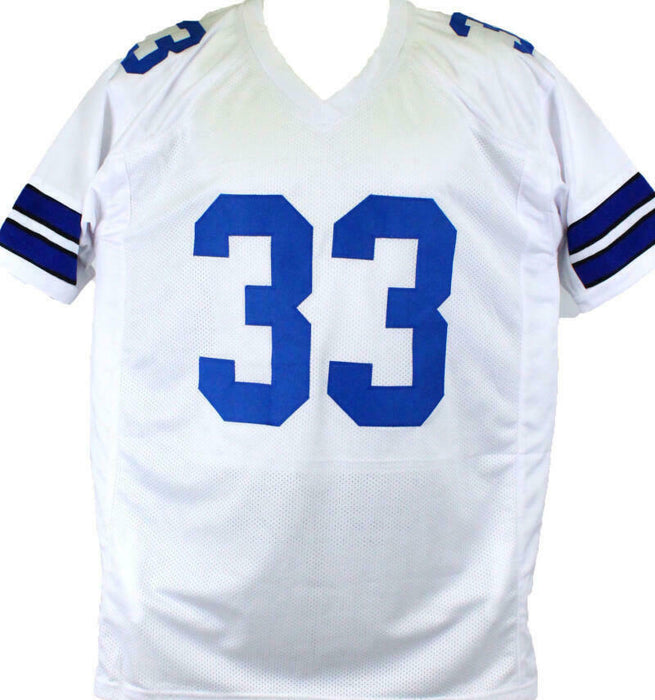 Tony Dorsett Autographed Dallas Cowboys White Pro Style STAT Jersey- (BAS COA)