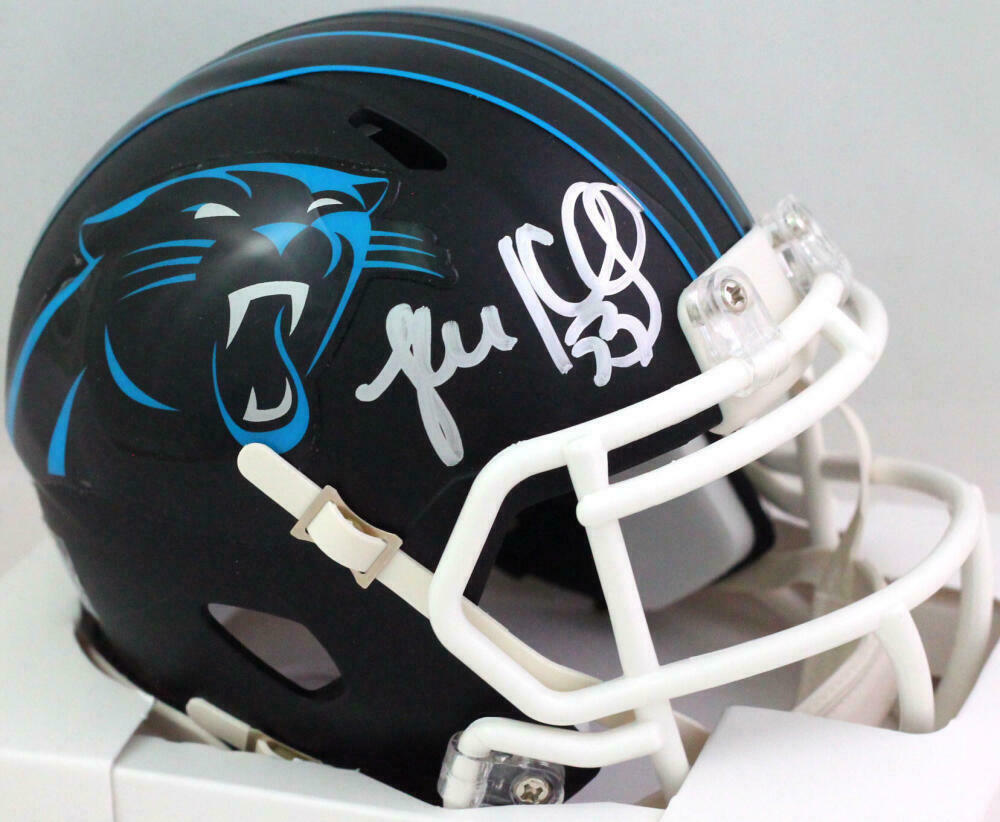 Christian McCaffrey Autographed Carolina Panthers Black Eclipse Full Size  Speed Helmet Beckett BAS