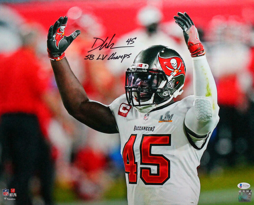 Devin White Tampa Bay Buccaneers Signed Buccaneers 16x20 Arms Up Photo with Insc *Black (BAS COA)