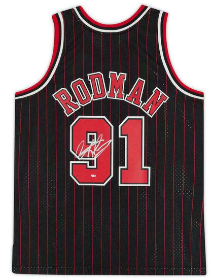 DENNIS RODMAN Chicago Bulls Signed Pinstripe Mitchell & Ness Jersey (FAN COA)