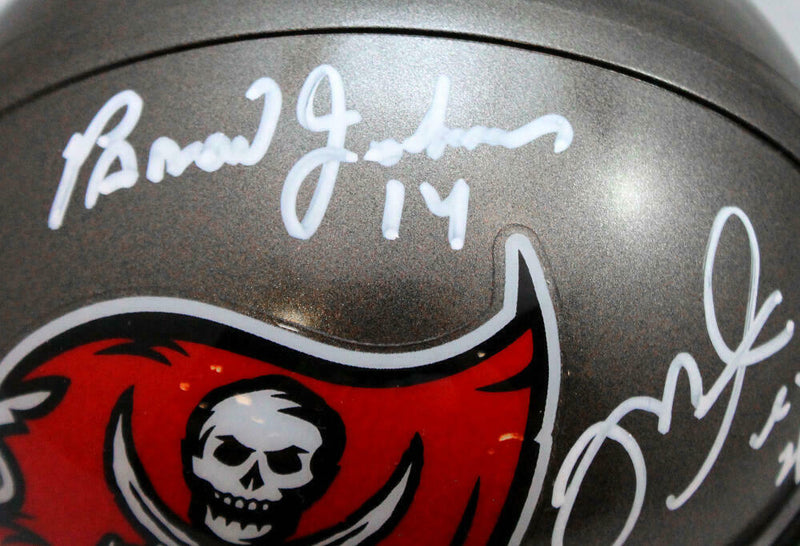 Mike Alstott & Brad Johnson Tampa Bay Buccaneers Signed 97-13 TB Mini Helmet (BAS COA)
