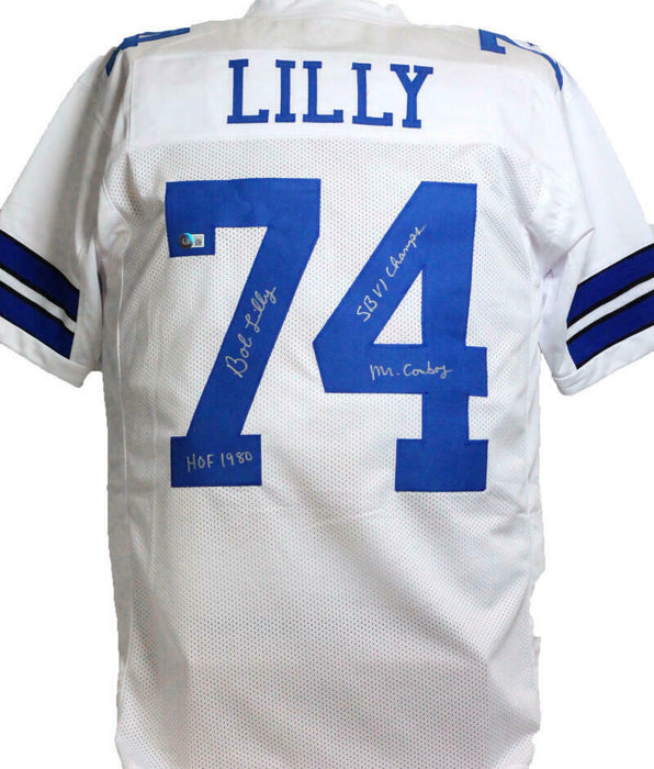 Bob Lilly Autographed Dallas Cowboys White Pro Style Jersey w/ 3 Insc-BAS COA