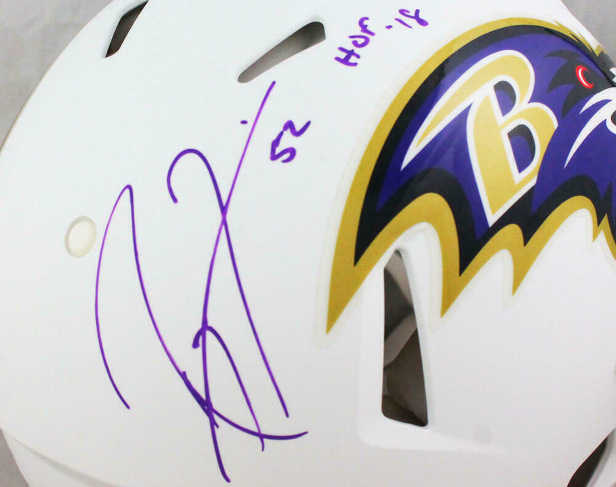 Ray Lewis Baltimore Ravens Signed F/S Flat White Authentic Helmet w/ HOF (BAS COA)