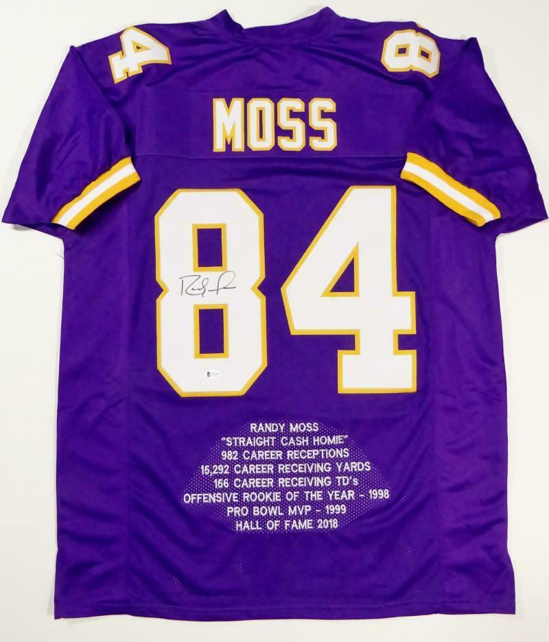 Randy Moss Minnesota Vikings Signed Purple Pro Style Stat Jersey (BAS COA)