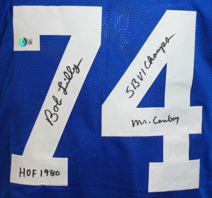 Bob Lilly Autographed Dallas Cowboys Blue Pro Style Jersey w/ 3 Insc- BAS COA