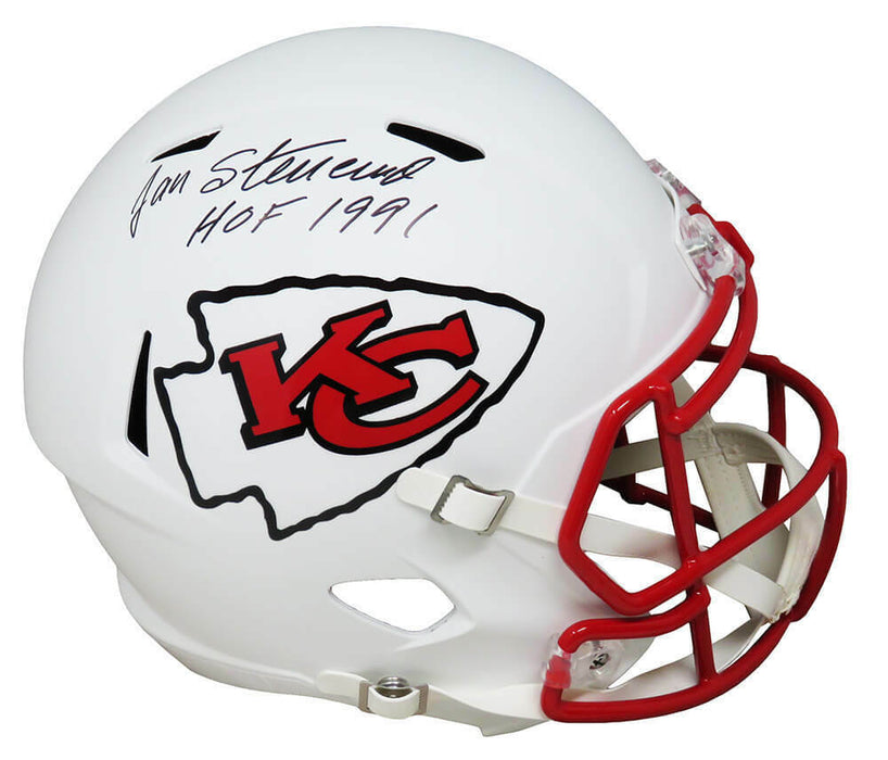 Jan Stenerud Kansas City Chiefs Signed Chiefs Flat White Riddell Full-sized Speed Replica Helmet with HOF'91 (SCHWARTZ)