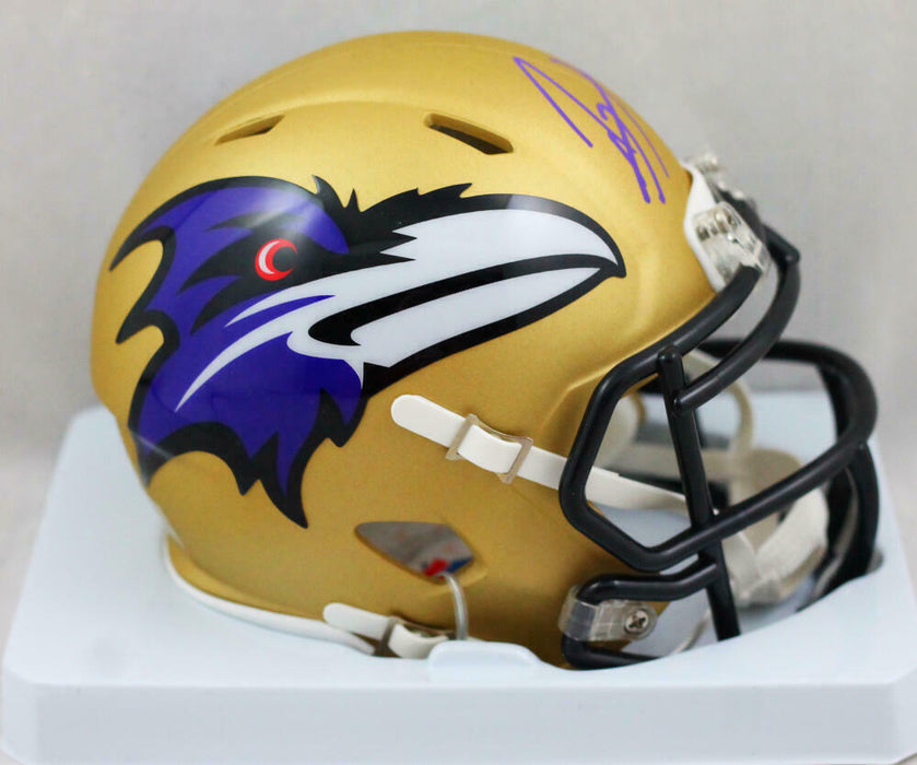 Ray Lewis Baltimore Ravens Signed AMP Speed Mini Helmet (BAS COA)