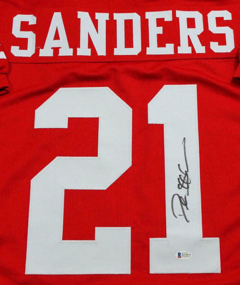 Deion Sanders San Francisco 49ers Signed Red with White Pro Style Jersey (BAS COA)