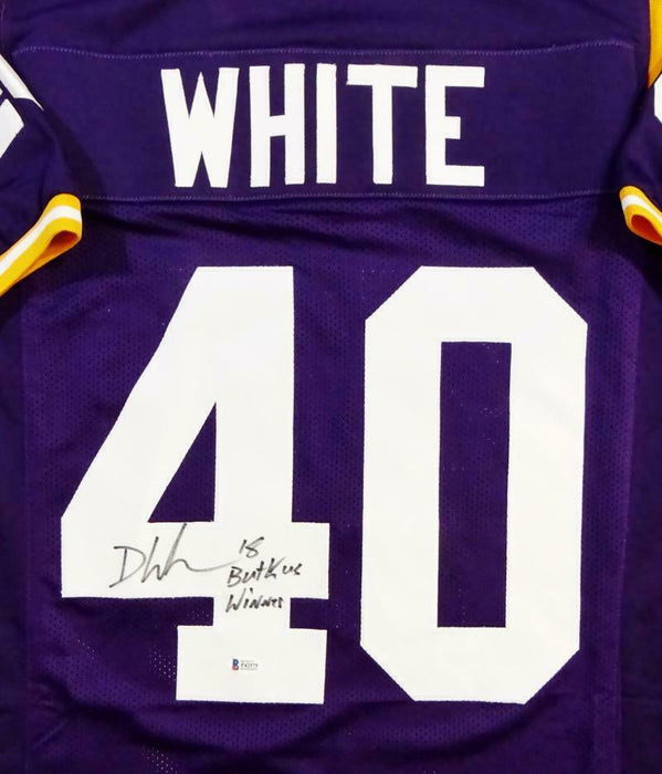 Devin White Signed Purple College Style Jersey w/2018 Butkus Winner (BAS COA)