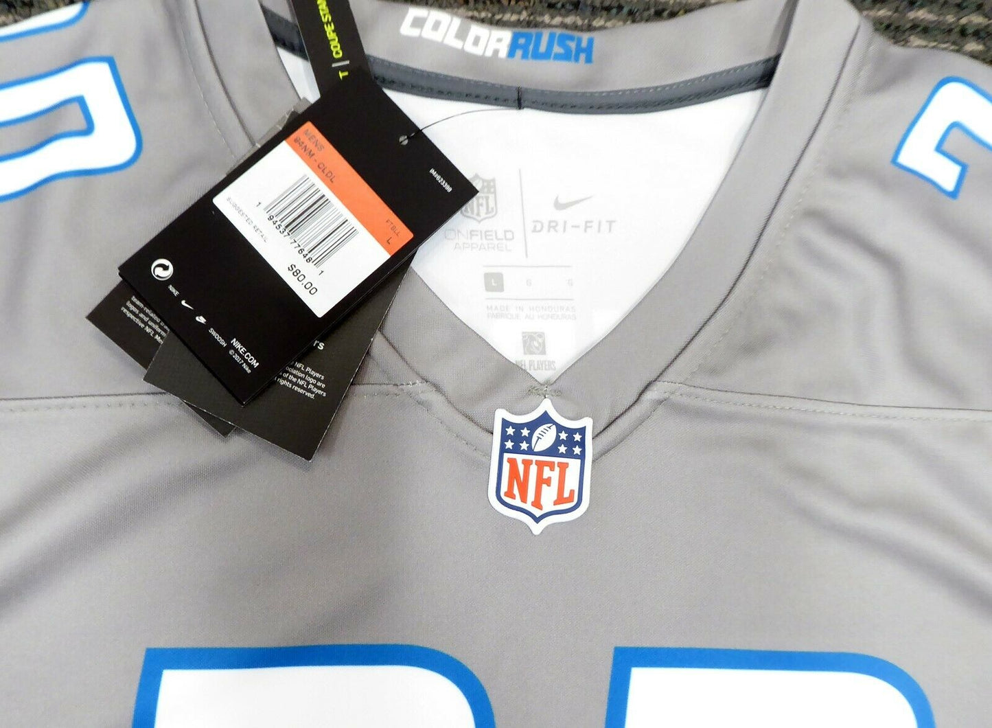 BARRY SANDERS DETROIT LIONS AUTOGRAPHED SIGNED GRAY NIKE JERSEY SIZE L 191118 (BAS COA)