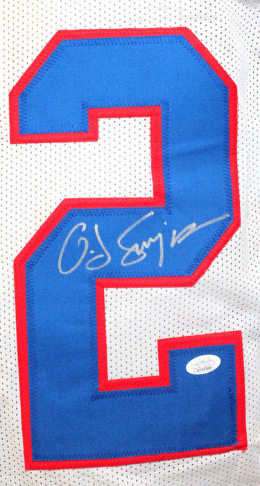 O. J. Simpson Autographed White Pro Style STAT Jersey (JSA COA)