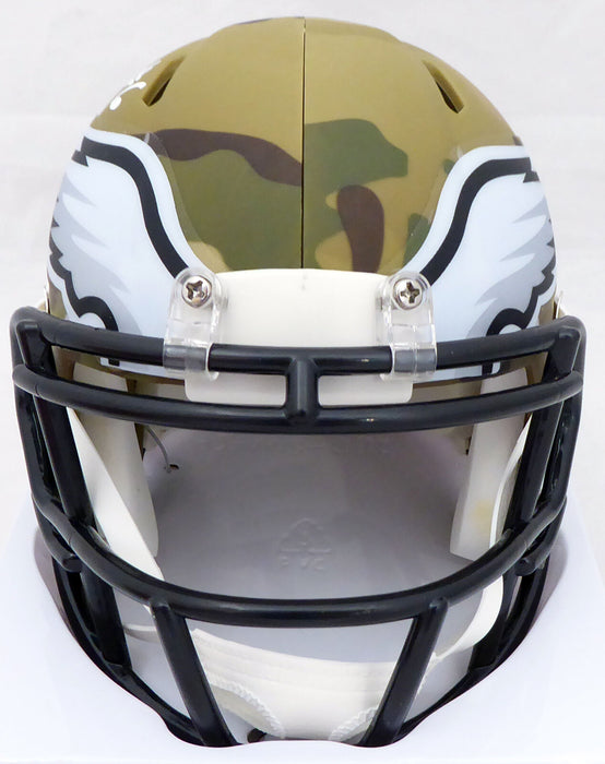 DeVonta Smith Philadelphia Eagles Signed Eagles Camouflage Mini Helmet (Smudged) QR WL17240 (BAS COA)