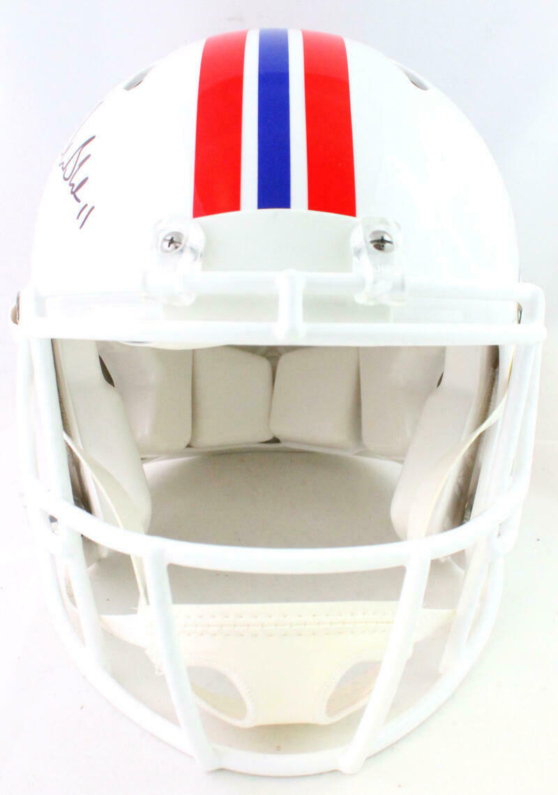 Drew Bledsoe New England Patriots Signed Patriots Full-sized White Speed Authentic Helmet (BAS COA)