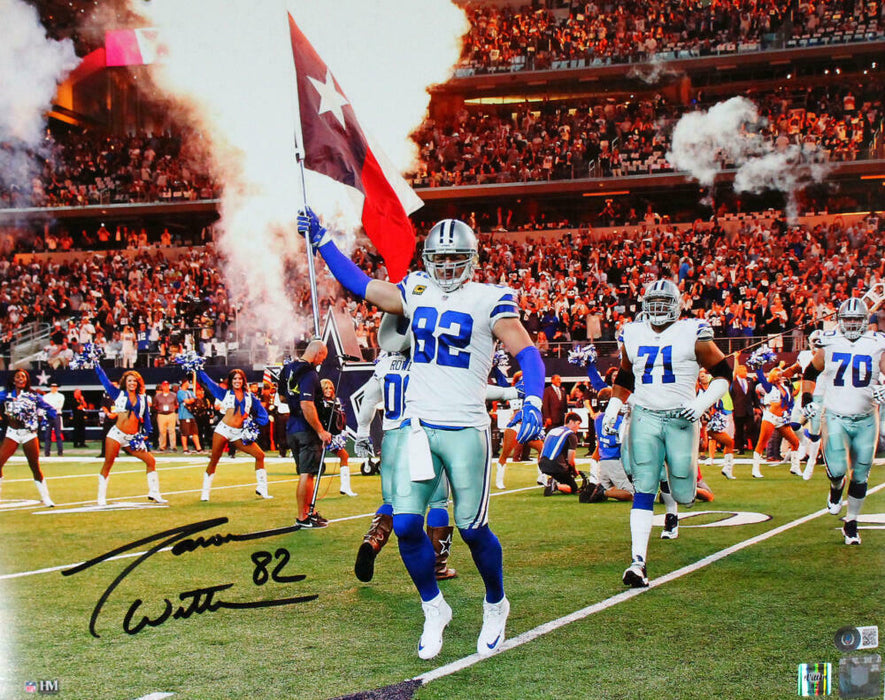 Jason Witten Autographed Dallas Cowboys 16x20 HM Flag Photo-BAS COA