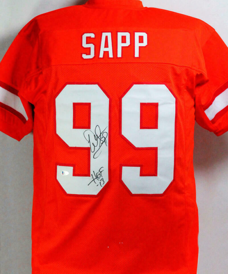 Warren Sapp Autographed Orange Pro Style Jersey w/ HOF (BAS COA)