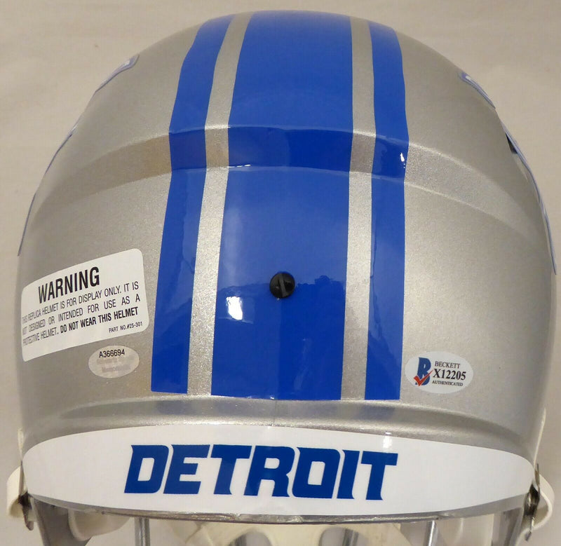 BARRY SANDERS DETROIT LIONS AUTOGRAPHED GRAY FULL SIZE SPEED HELMET BECKETT 191121 (BAS COA)
