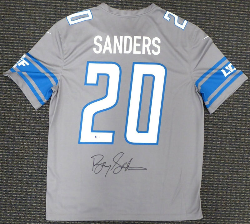 BARRY SANDERS DETROIT LIONS AUTOGRAPHED SIGNED GRAY NIKE JERSEY SIZE L 191118 (BAS COA)