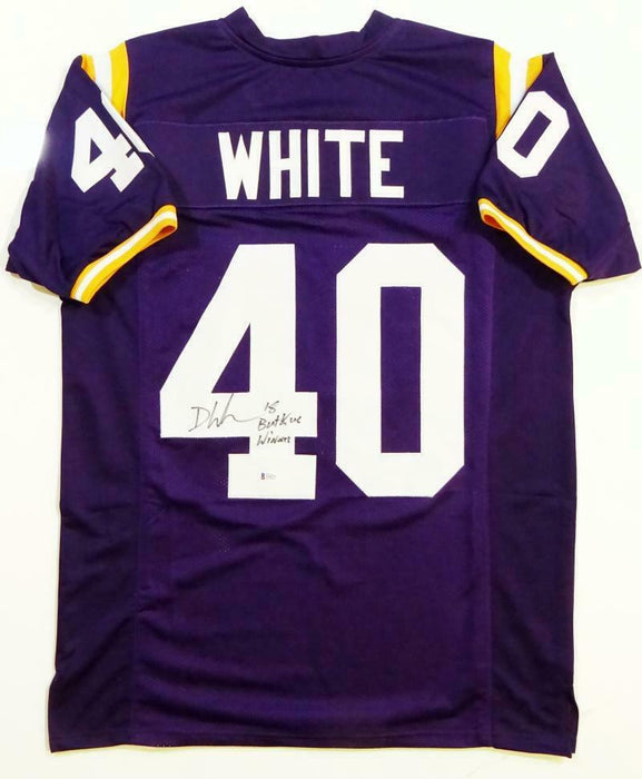 Devin White Signed Purple College Style Jersey w/2018 Butkus Winner (BAS COA)