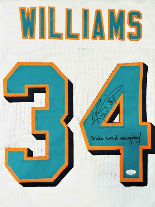 Ricky Williams Miami Dolphins Signed White Pro Style Jersey with Insc (JSA COA)