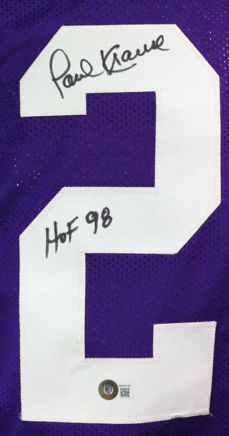 Paul Krause Minnesota Vikings Autographed Purple  Jersey  (BAS COA)