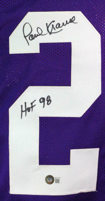 Paul Krause Minnesota Vikings Autographed Purple  Jersey  (BAS COA)