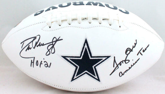 Drew Pearson Tony Hill Signed Dallas Cowboys Logo Football w/2 Insc- (BAS COA)