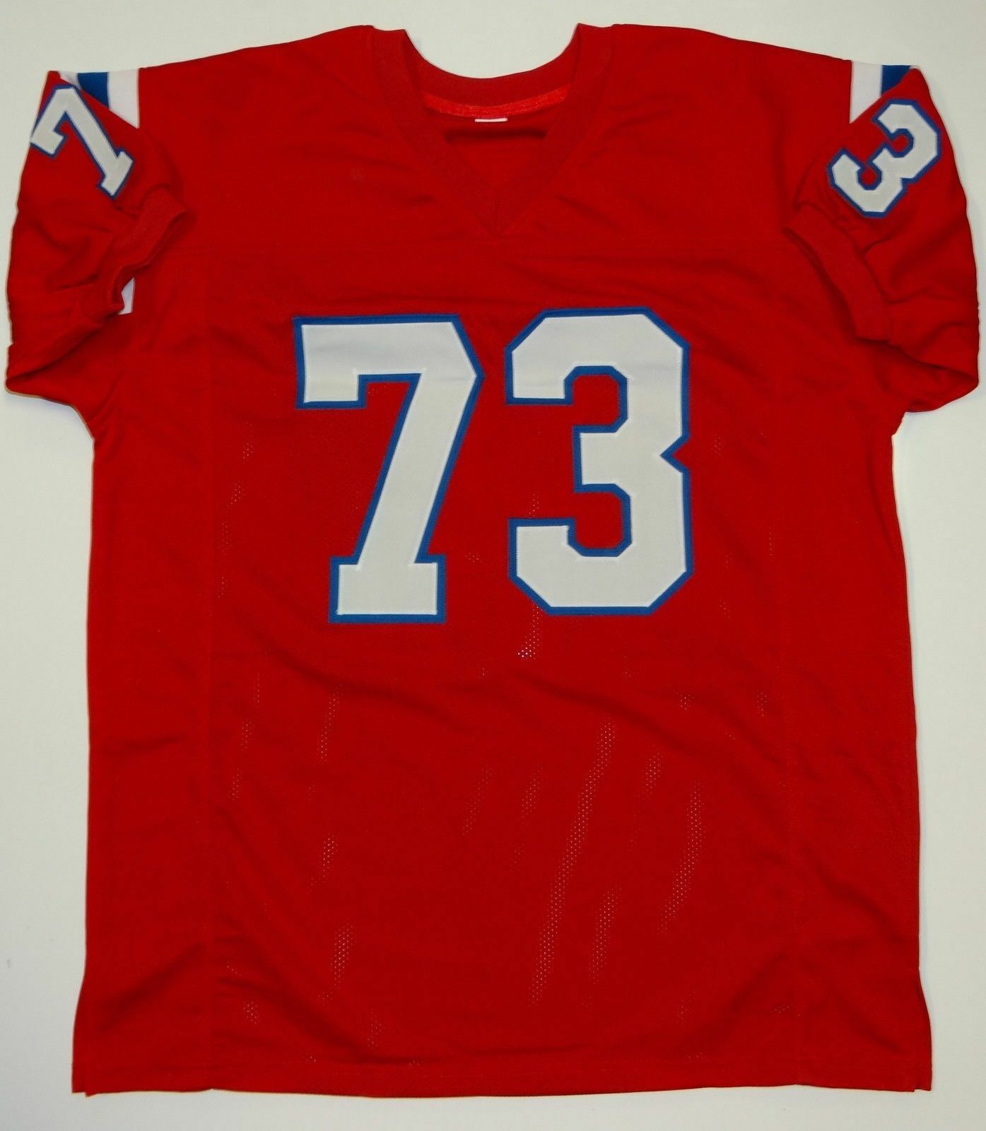 John Hannah New England Patriots Autographed Red Pro Style Jersey w/ HOF- (JSA COA)