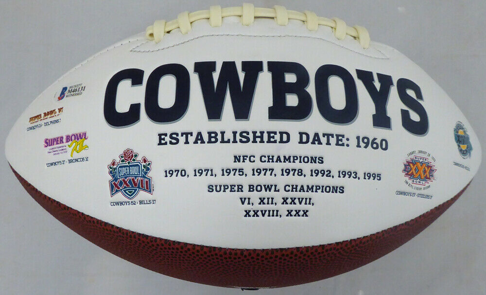 EZEKIEL ELLIOTT AUTOGRAPHED SIGNED DALLAS COWBOYS WHITE LOGO FOOTBALL (BAS COA)