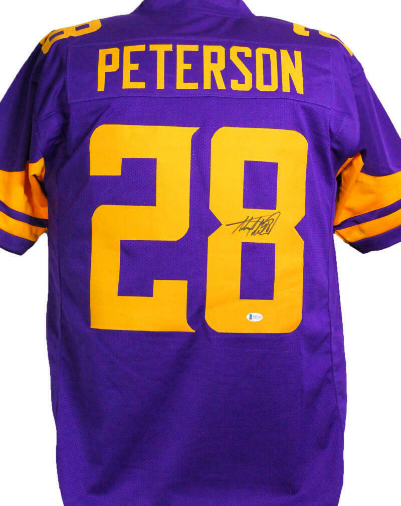 Adrian Peterson Minnesota Vikings Signed Purple Pro Style Jersey w/ Yellow Num- (BAS COA), , 