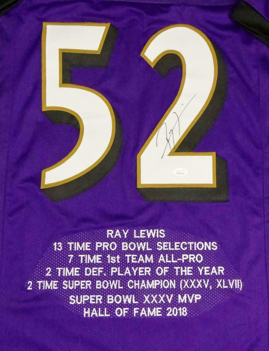Ray Lewis Baltimore Ravens Signed Purple Pro Style STAT Jersey (JSA COA)