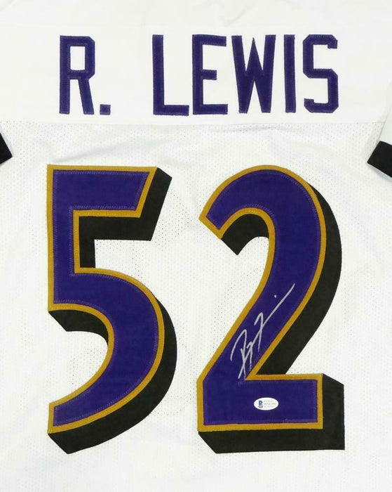 Ray Lewis Autographed White Pro Style Jersey (BAS COA)